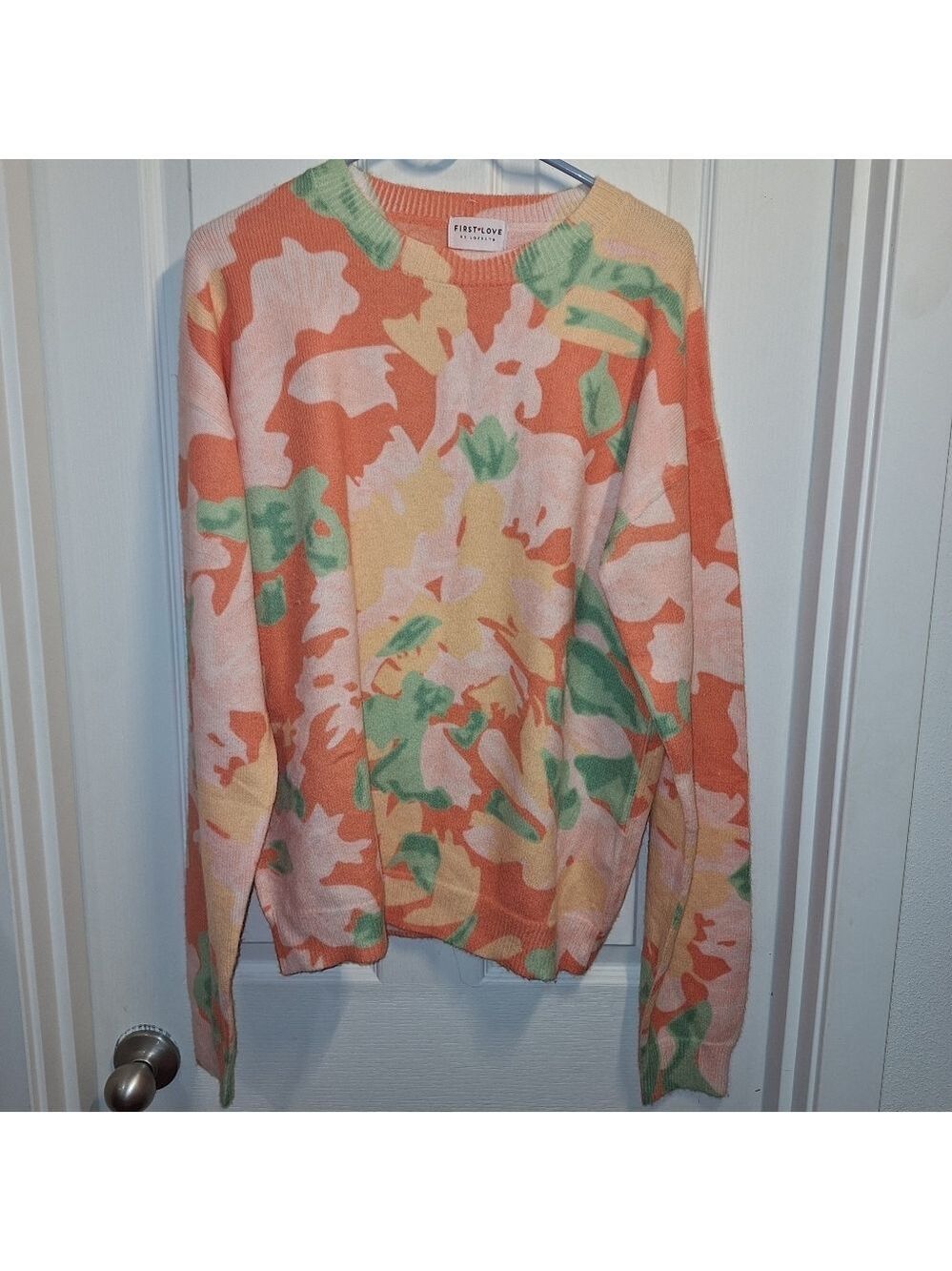 First Love Floral Crewneck Sweater - Orange and Green